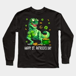 Happy St Patricks Day Dinosaur Long Sleeve T-Shirt